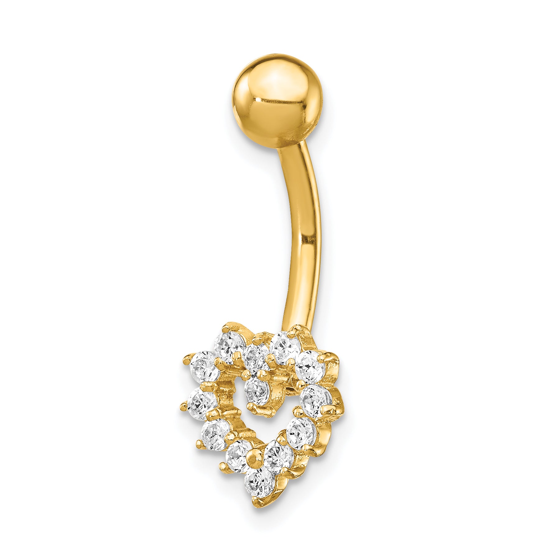 14K 14 Gauge Cz Heart Belly Ring
