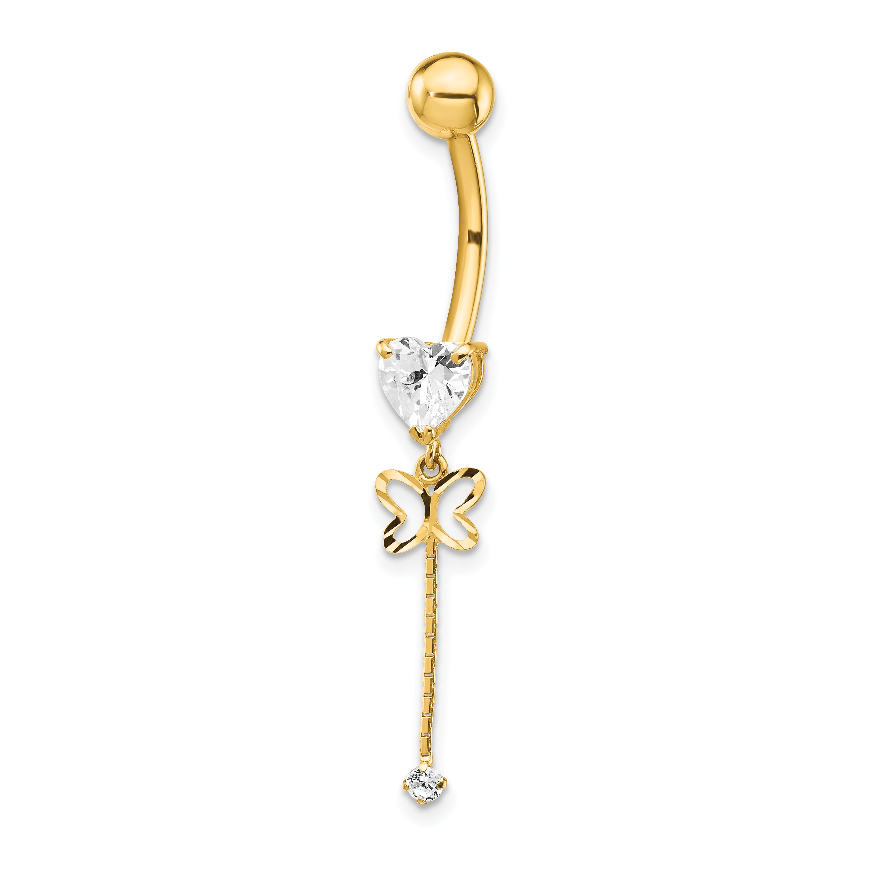 14K Cz Butterfly Chain Dangle Belly Ring