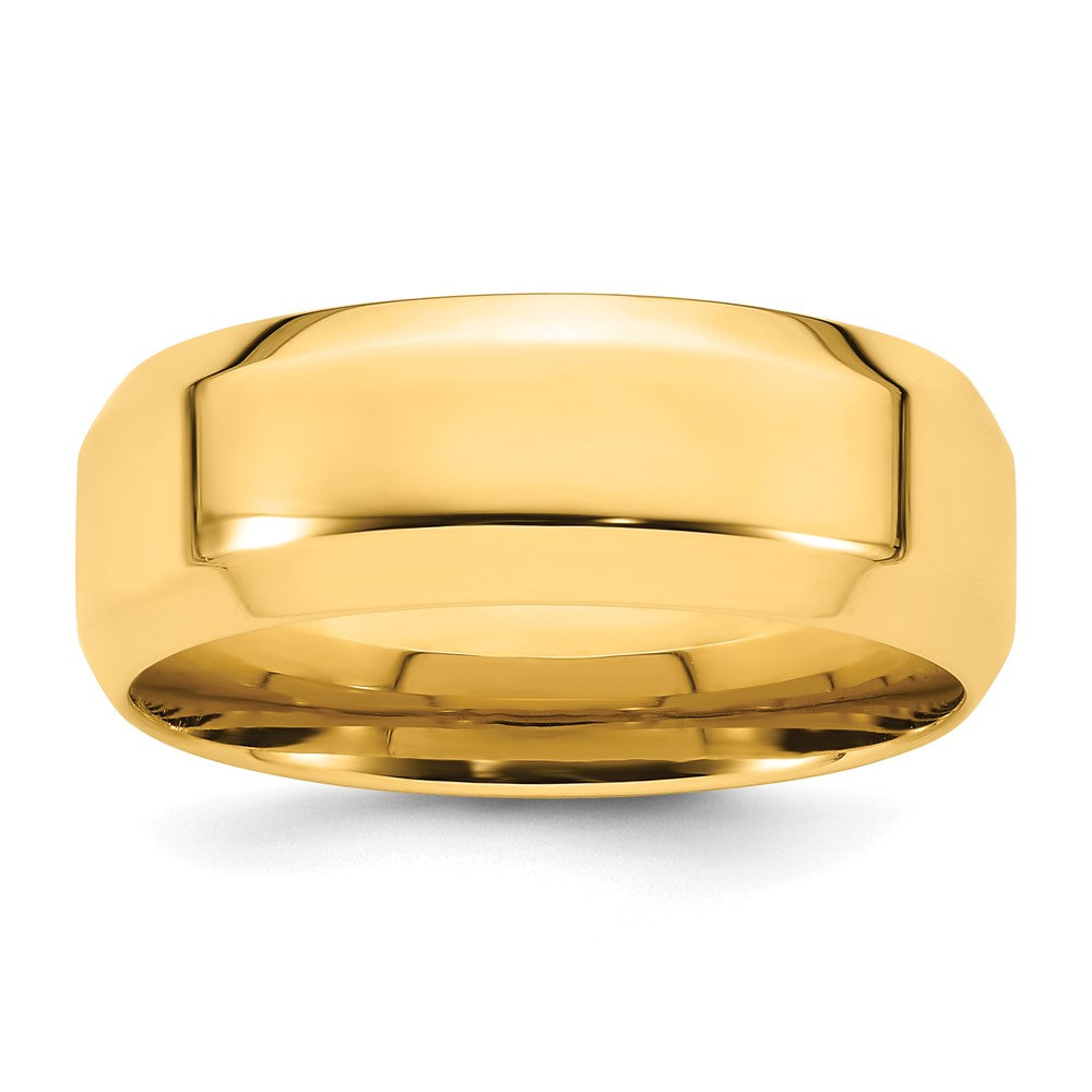 14k Yellow Gold 8mm Beveled Edge Comfort Fit Wedding Band Size 7.5