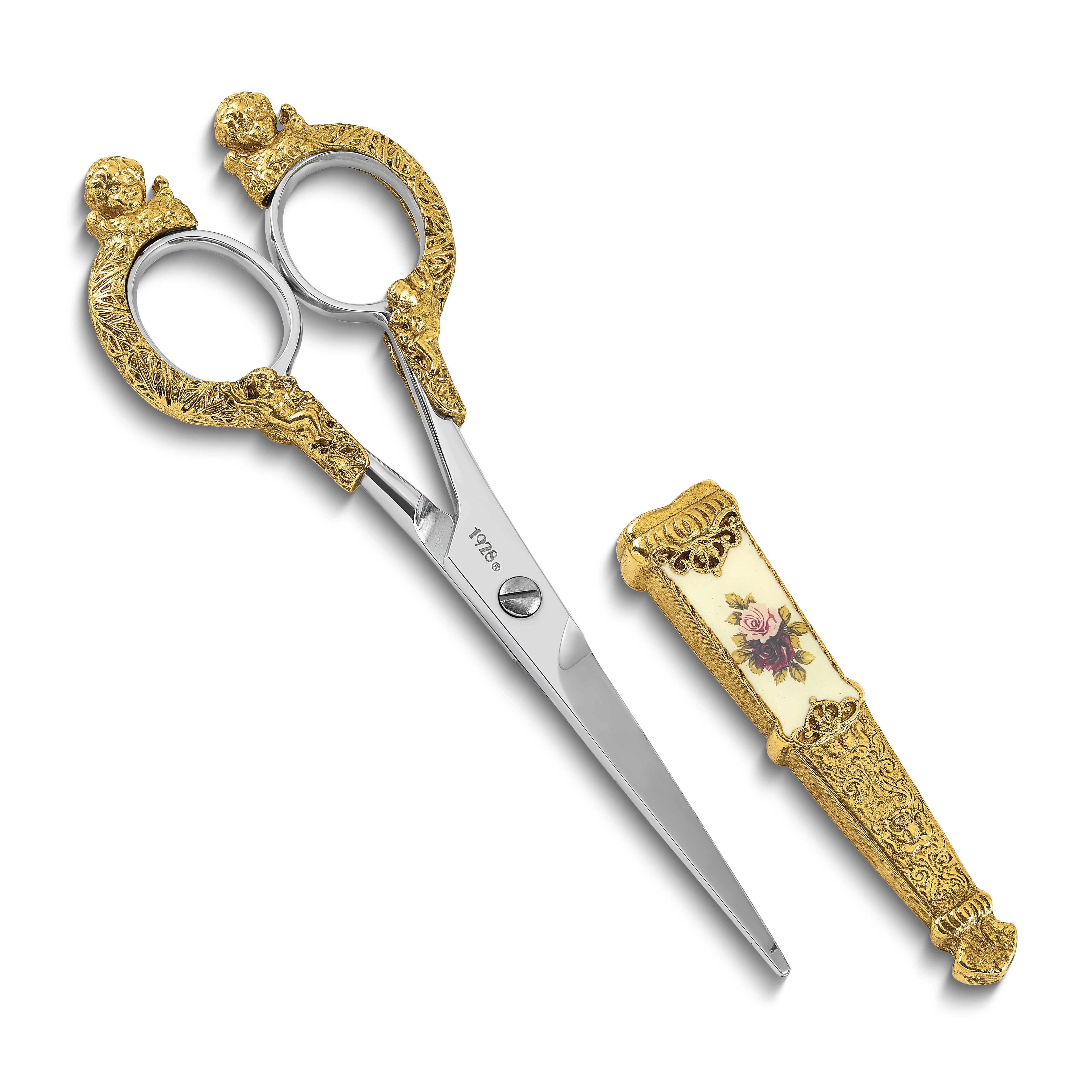 1928 Small Gold-Tone Floral Manor House Scissors With Stainless Steel Blades