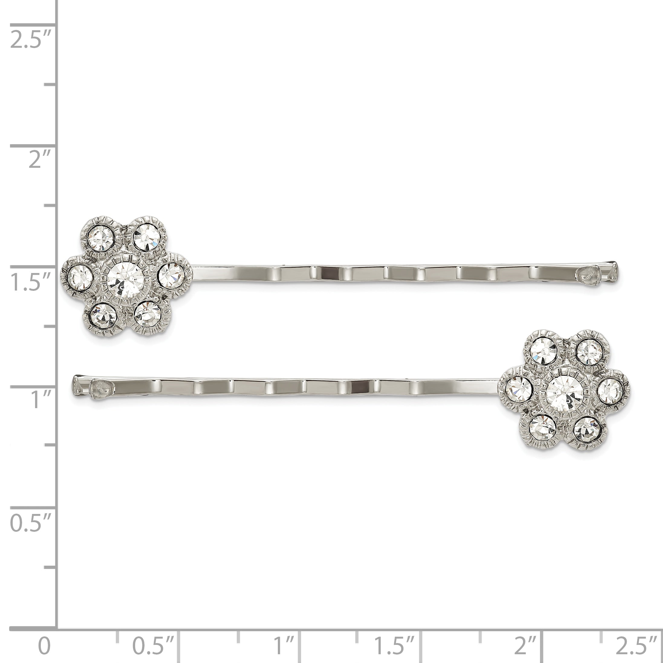 1928 Jewelry Set Of 2 Silver-Tone Clear Crystal Flower Hairpins