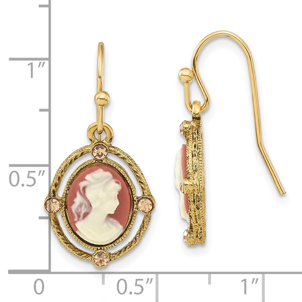 1928 Jewelry Gold-tone Frame Ivory Colored Lady Acrylic Cameo Dangle Earrings