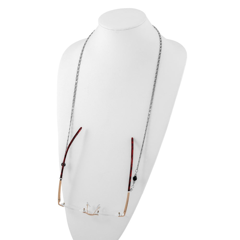 1928 Jewelry Silver-tone Black Crystal Faceted Bead Eyewear Holder 30 inch Chain