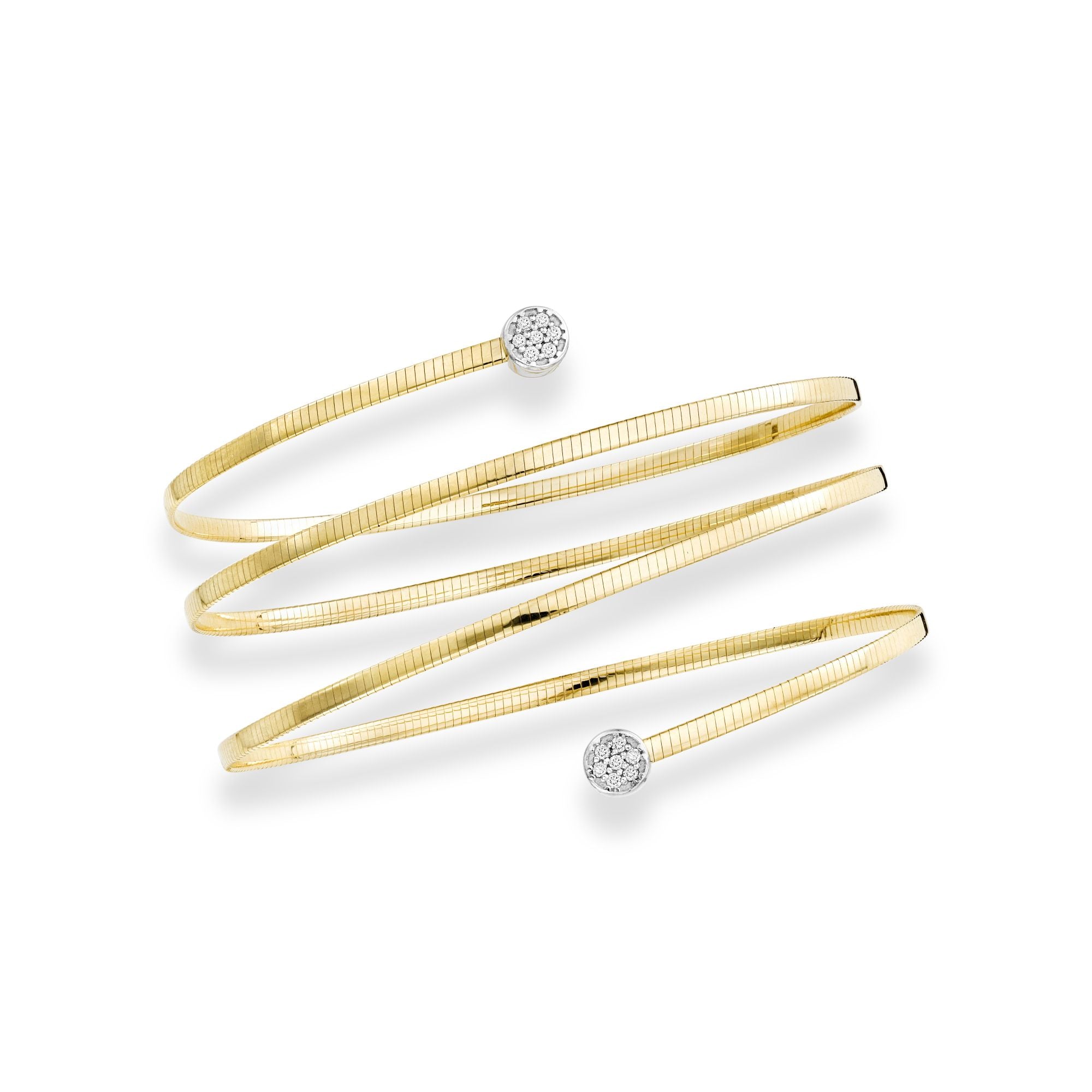 14K Yellow & White Gold Diamond .14Ct Omega Coil Wrap Bangle