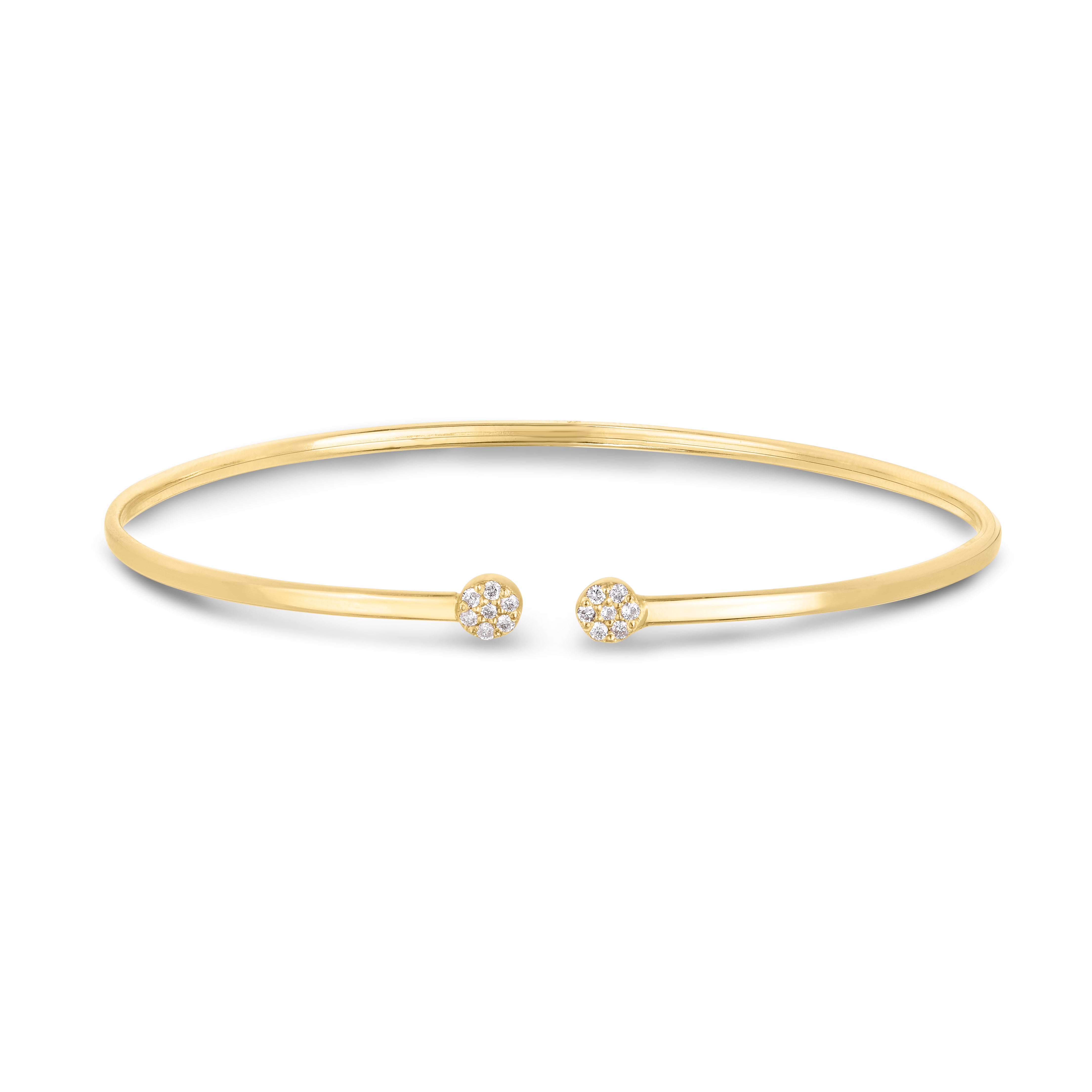 14K Yellow Gold .14Ct Diamond Cluster Cuff 2Mm Bangle