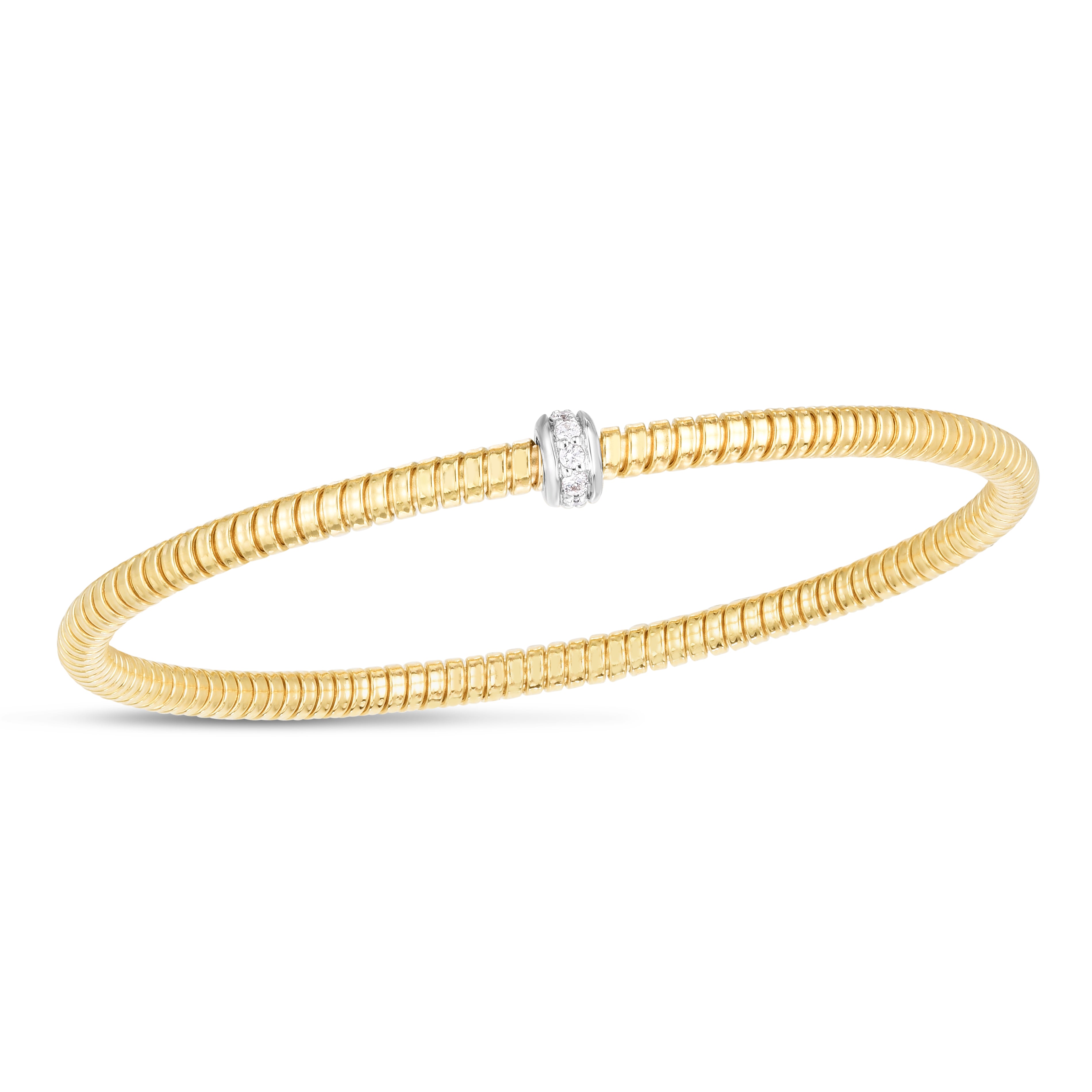 14K Yellow Gold .15Ct Diamond Stretch Tubogas Bangle.