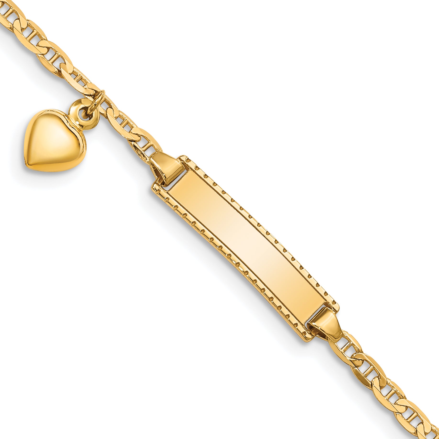 14K Children'S Heart Dangle Anchor Link Id Bracelet
