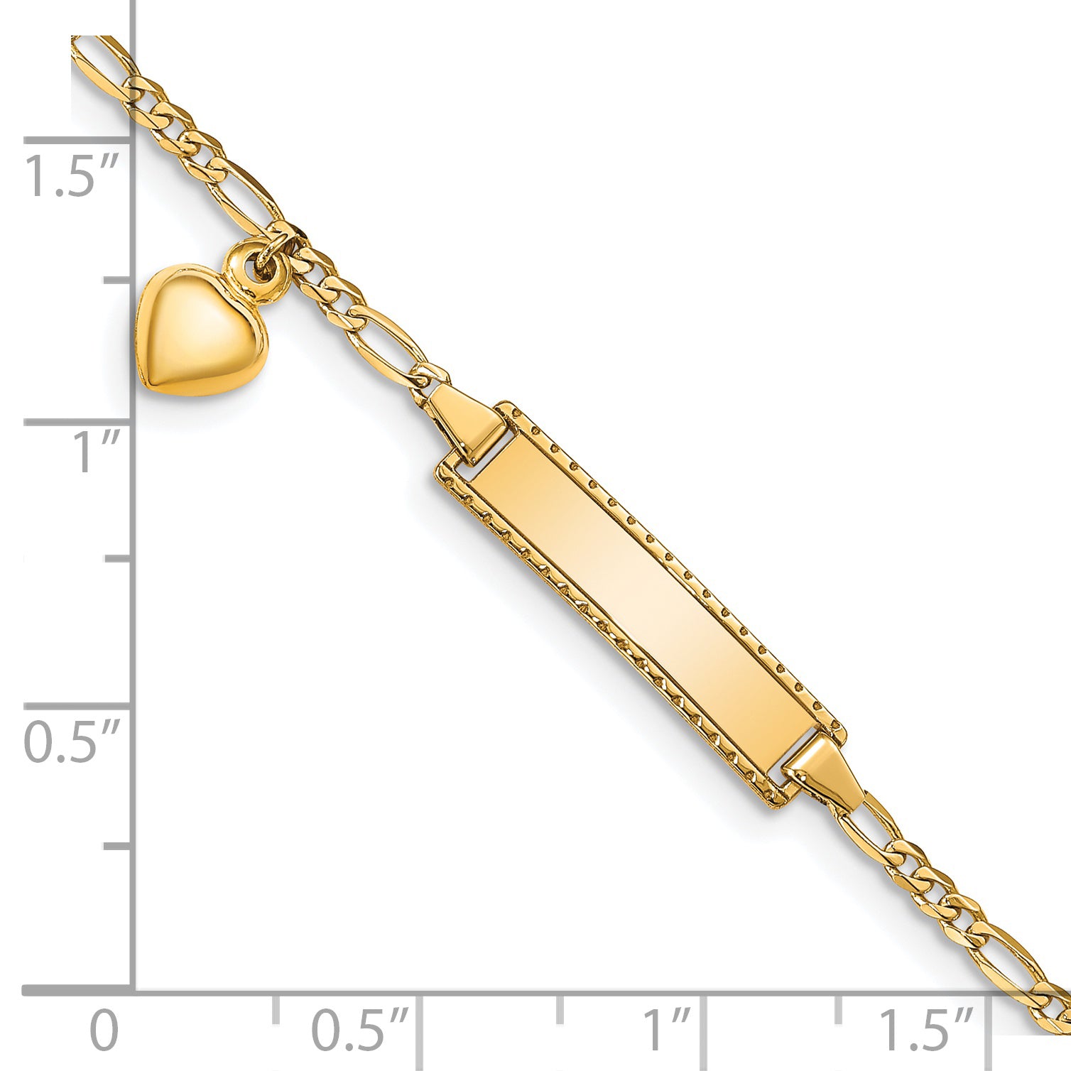 14K Dangling Heart Children'S Figaro Link Id Bracelet