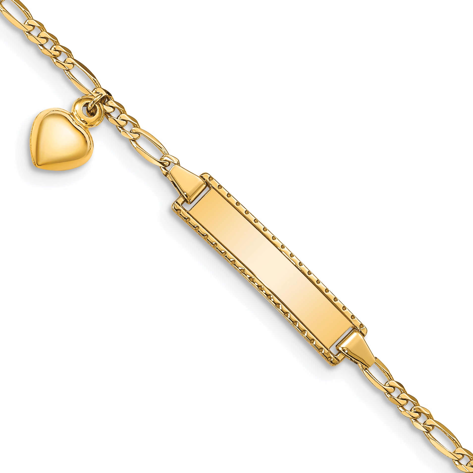 14K Dangling Heart Children'S Figaro Link Id Bracelet