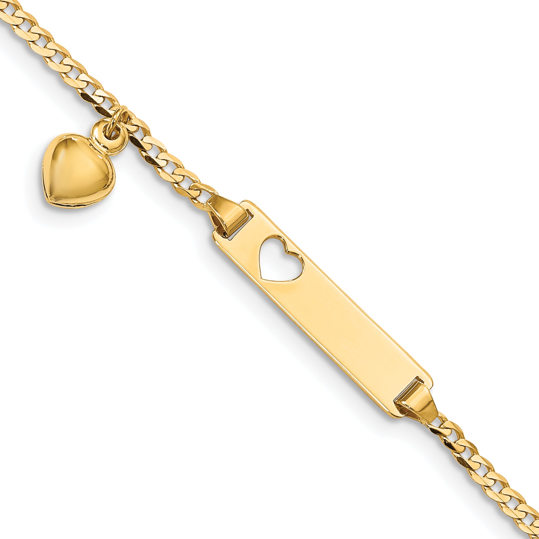14K Cut-Out Heart W/Dangling Heart Children'S Curb Link Id Bracelet