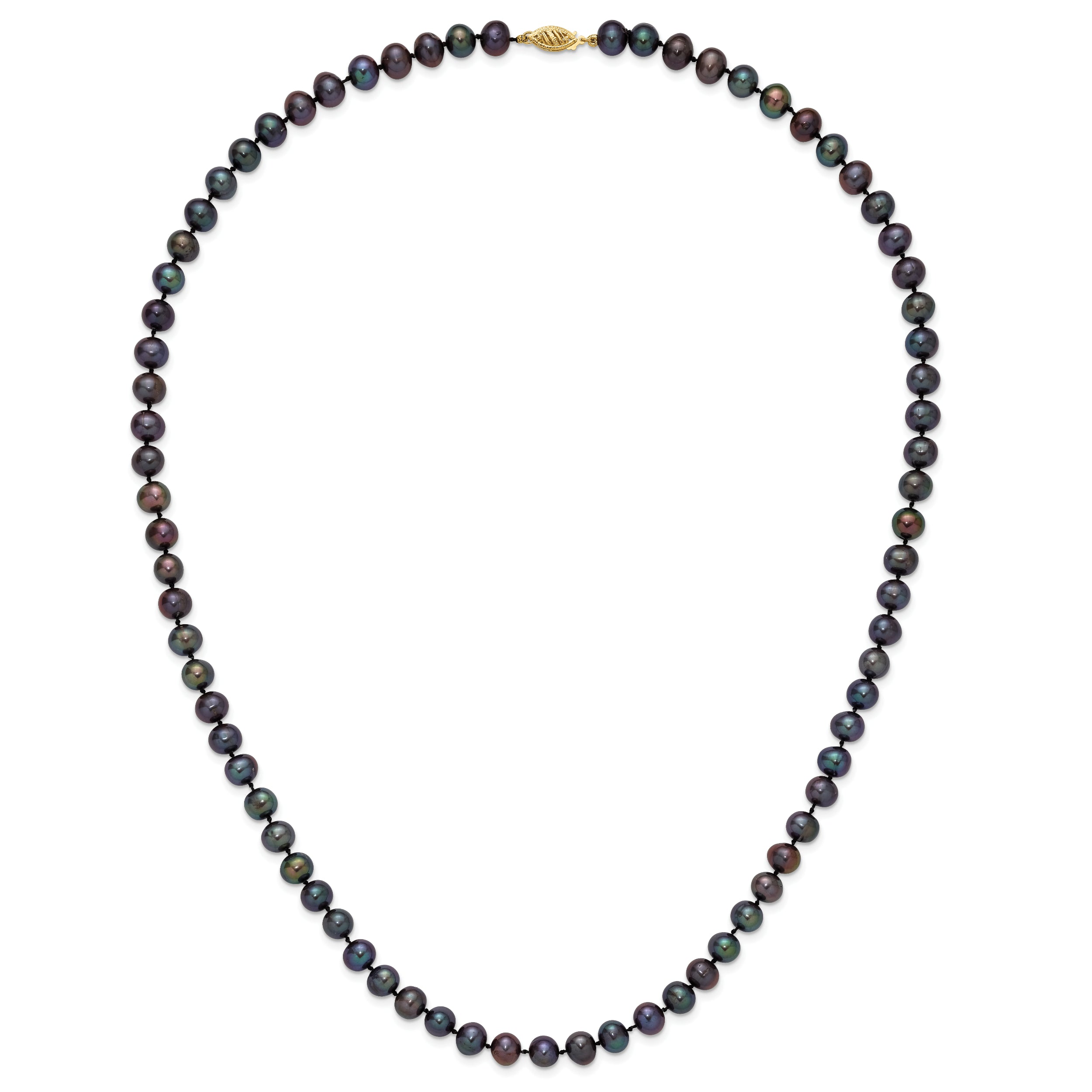 14k 7-8mm Black Near-Round Freshwater Cultured Pearl 7.5 inch Bracelet