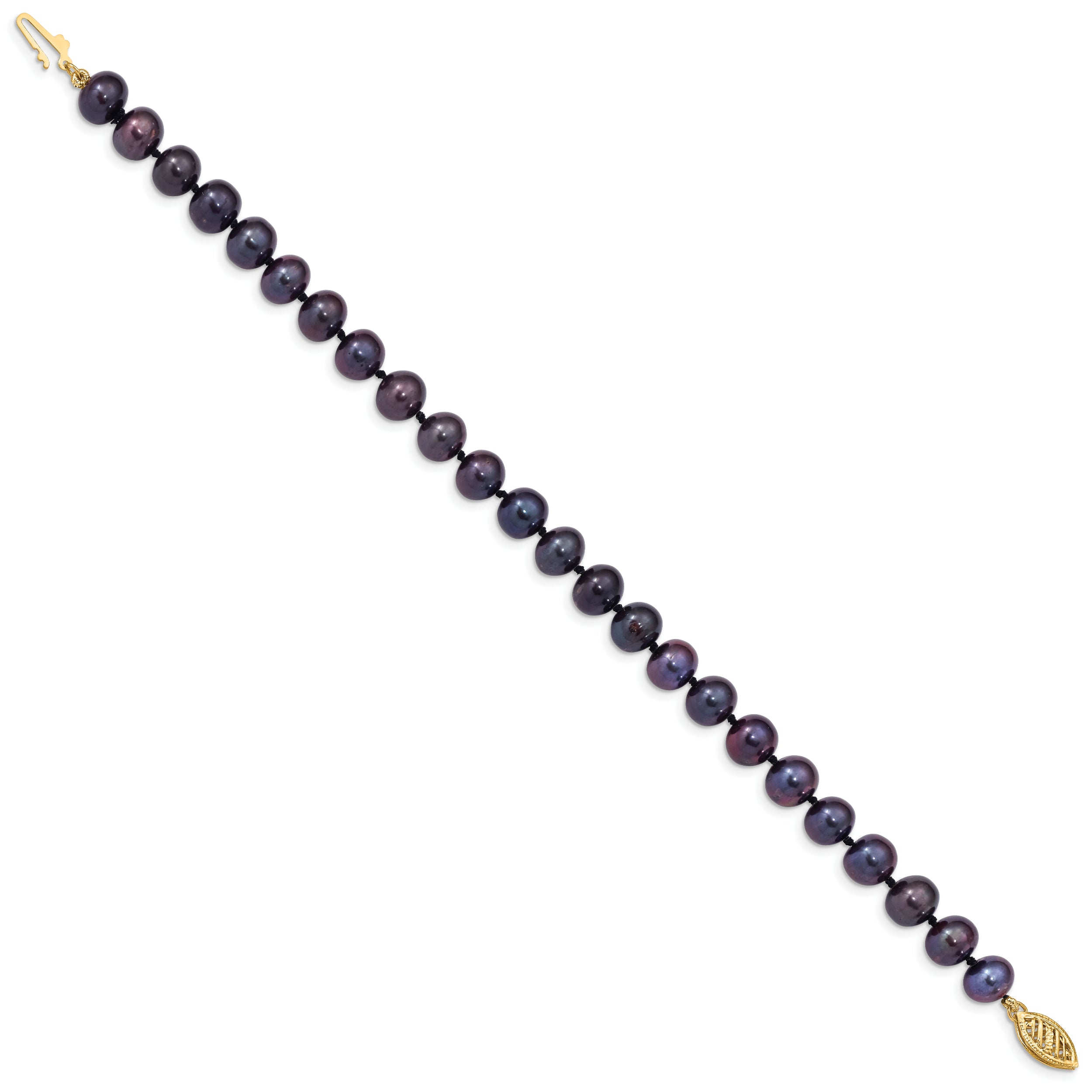 14k 7-8mm Black Near-Round Freshwater Cultured Pearl 7.5 inch Bracelet