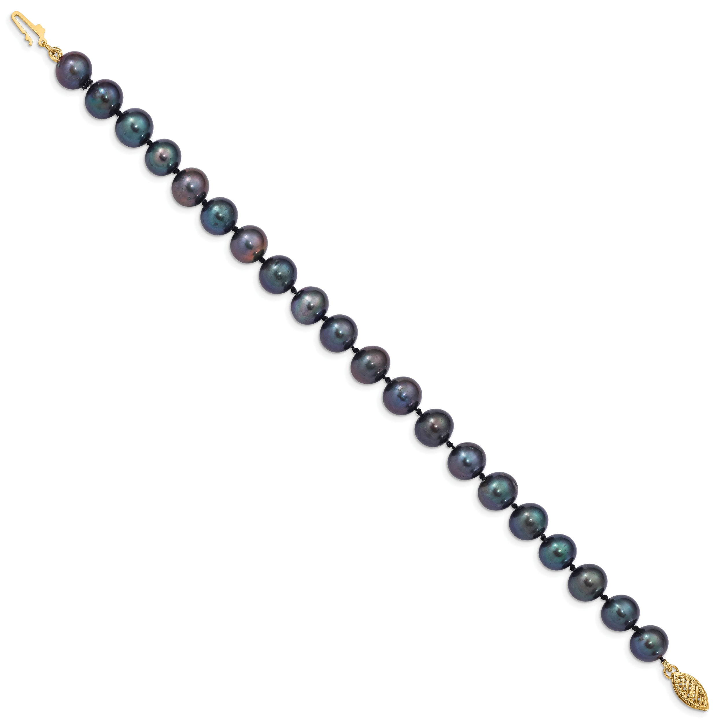 14k 8-9mm Black Near-Round Freshwater Cultured Pearl 7.5 inch Bracelet
