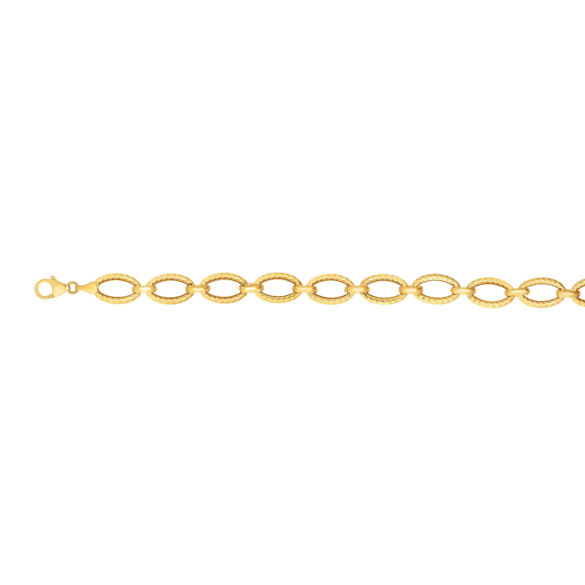 14K Yellow Gold 7.25" Diamond Cut Oval Link Bracelet