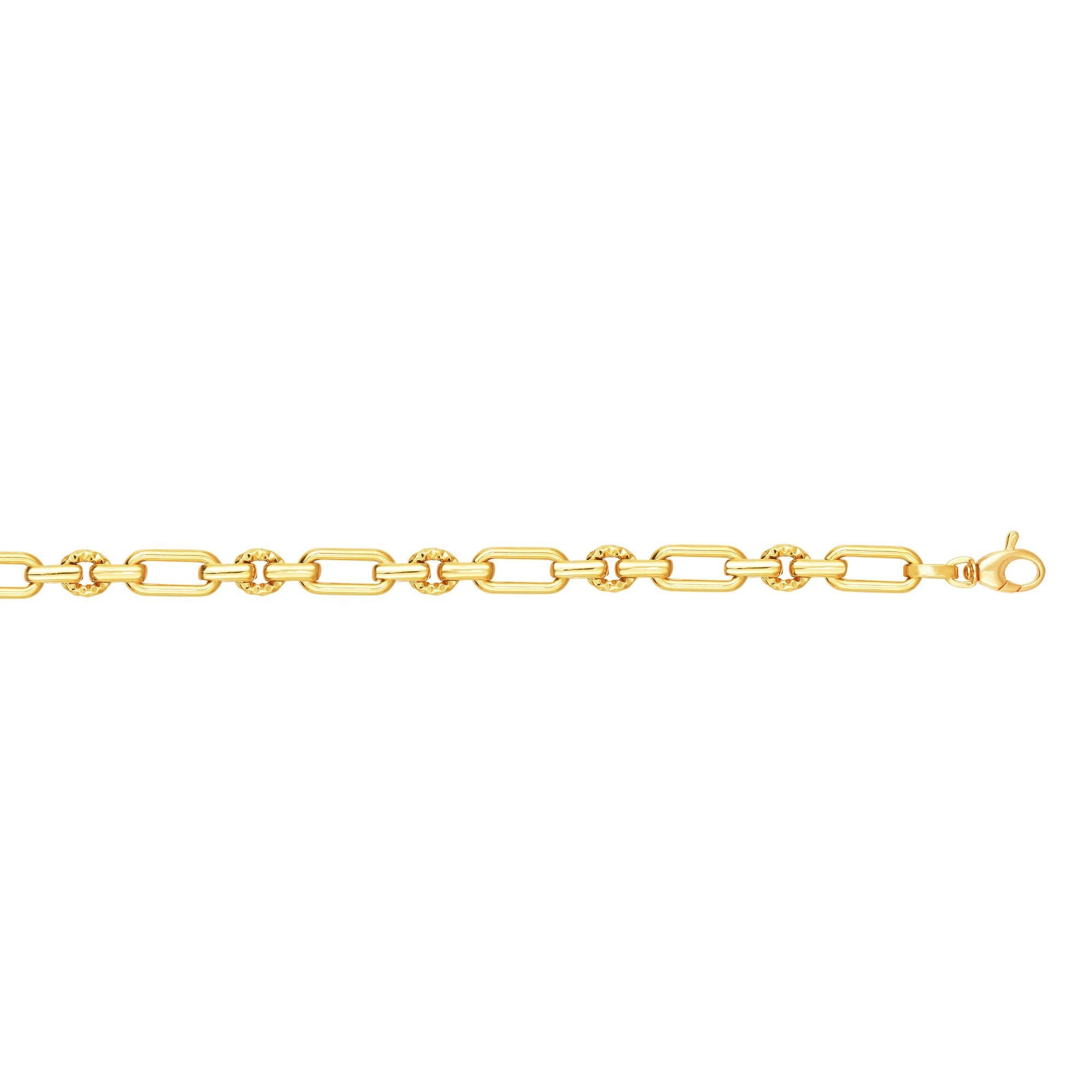 14K Yellow Gold 7.5" Polished & Diamond Cut Elongated Oval Link