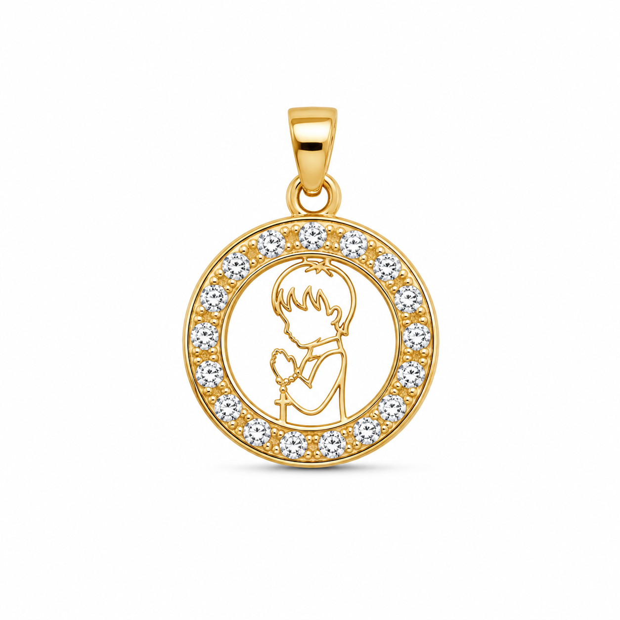 14KT Round Praying Child Cubic Zirconium Yellow Gold Pendant [A0B6]