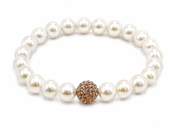 White Pearls With Cubic Zirconium Colored Bead 10 MM Necklace