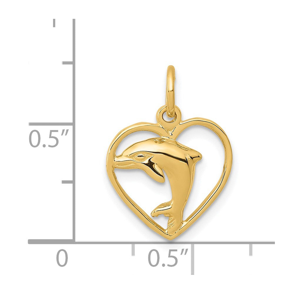 14k Dolphin in Heart Charm