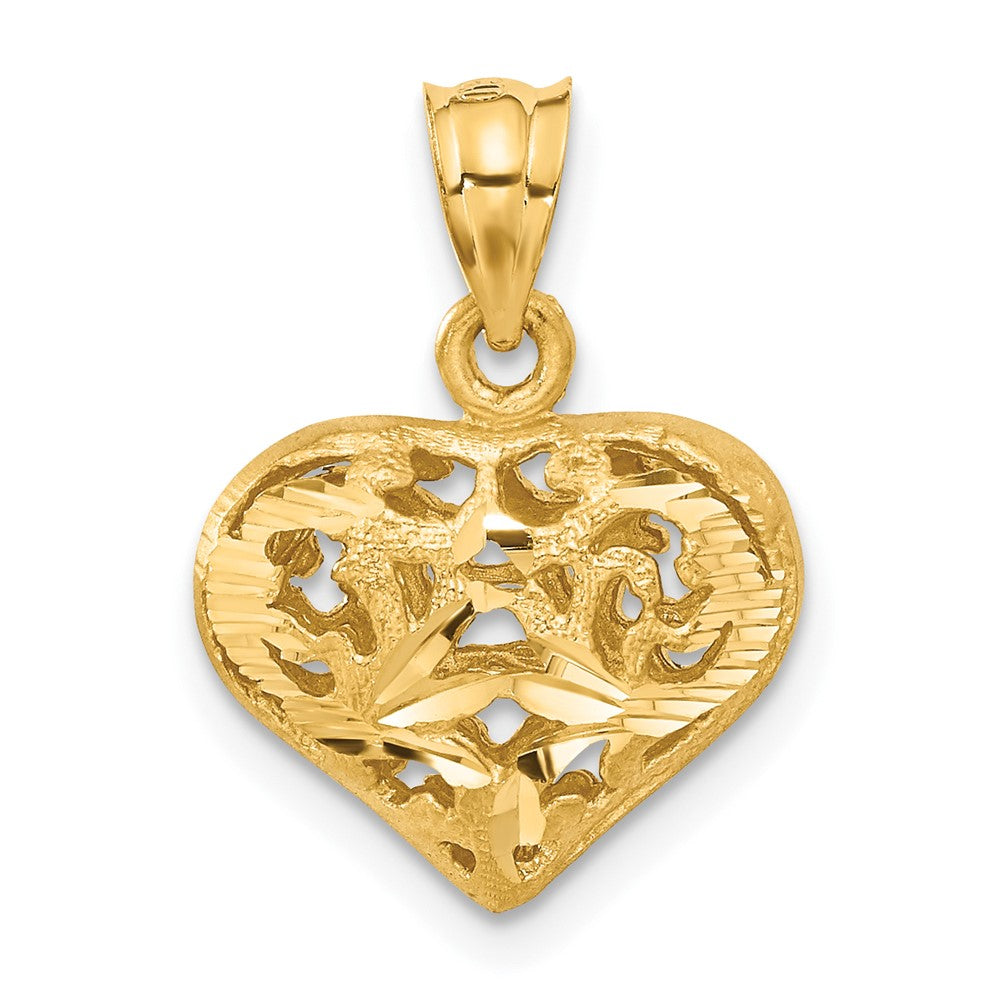 14K Polished 3-D Filigree Puffed Heart Pendant