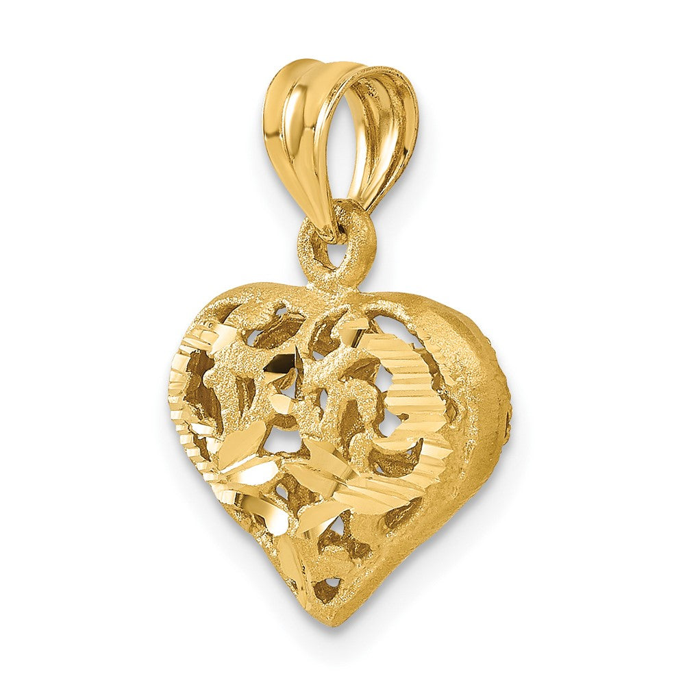 14K Polished 3-D Filigree Puffed Heart Pendant