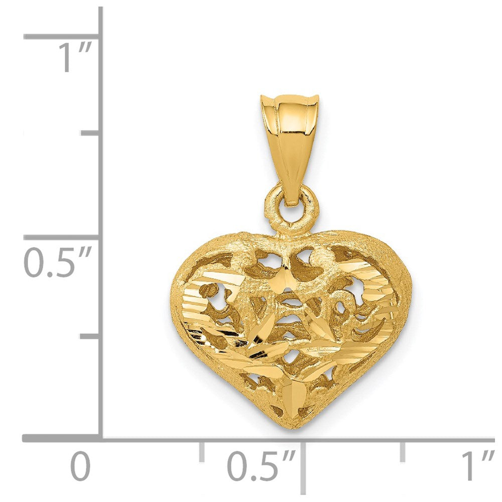 14K Polished 3-D Filigree Puffed Heart Pendant