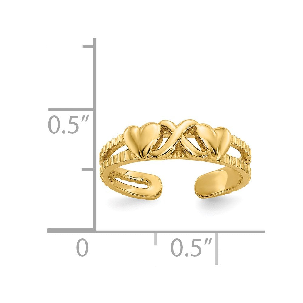 14k Hearts and X Toe Ring