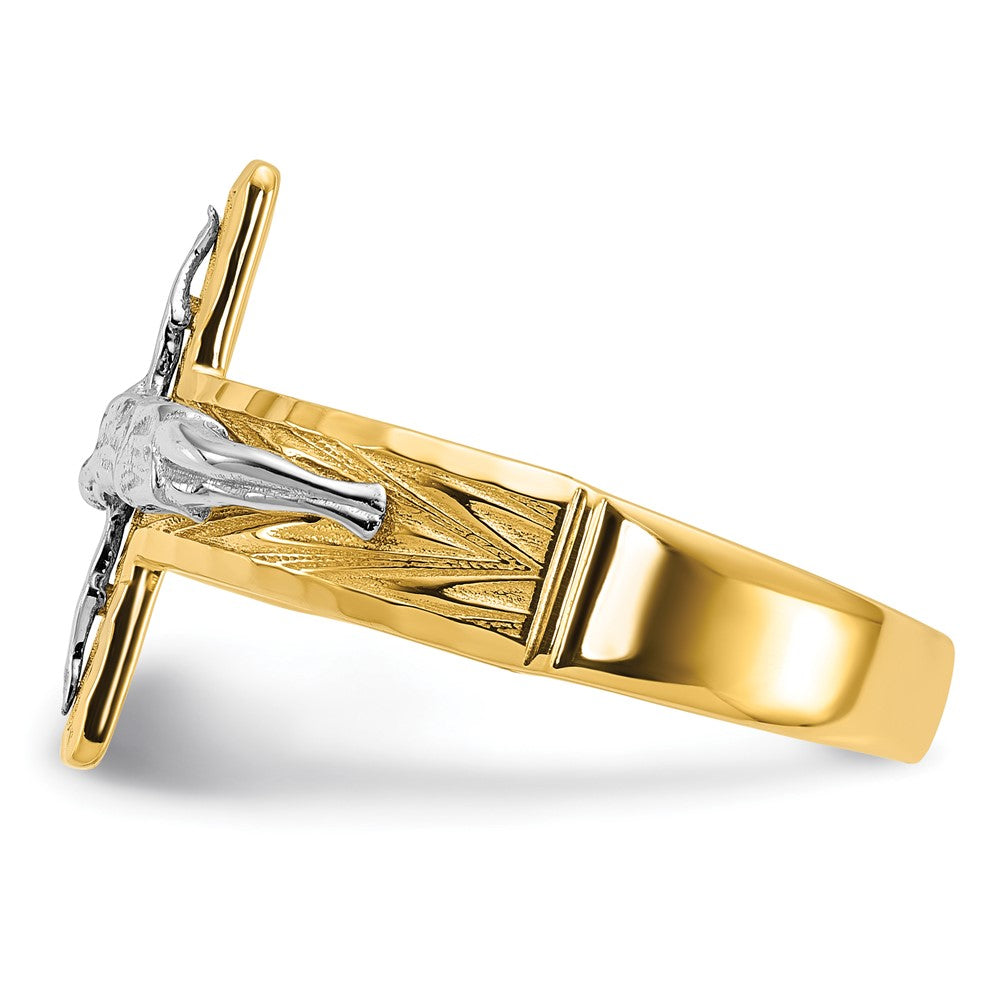 14k Two-tone Polished & Diamond-Cut Mens Crucifix Ring