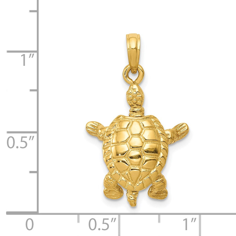 14K Solid Polished 3-D Moveable Turtle Pendant