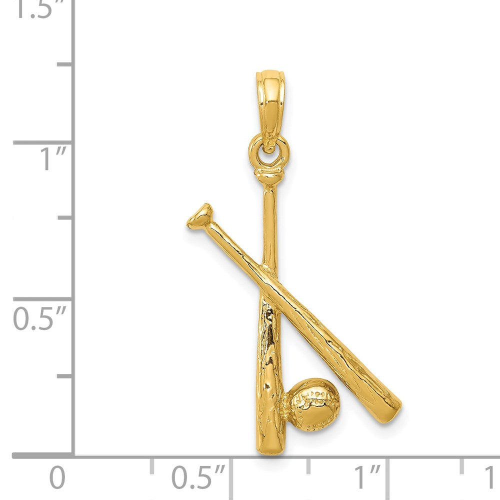 14K Polished Open-Backed Bats and Baseball Pendant