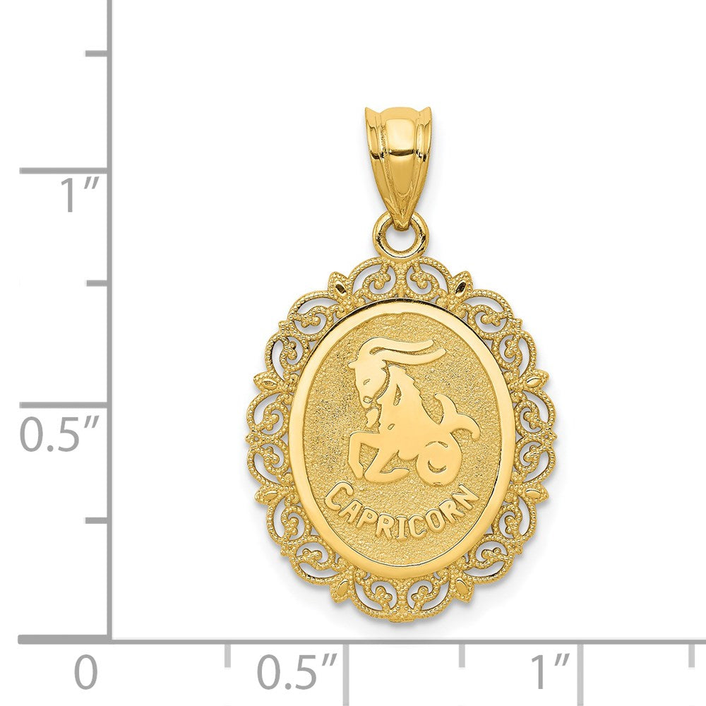 14k Solid Satin Polished Capricorn Zodiac Oval Pendant