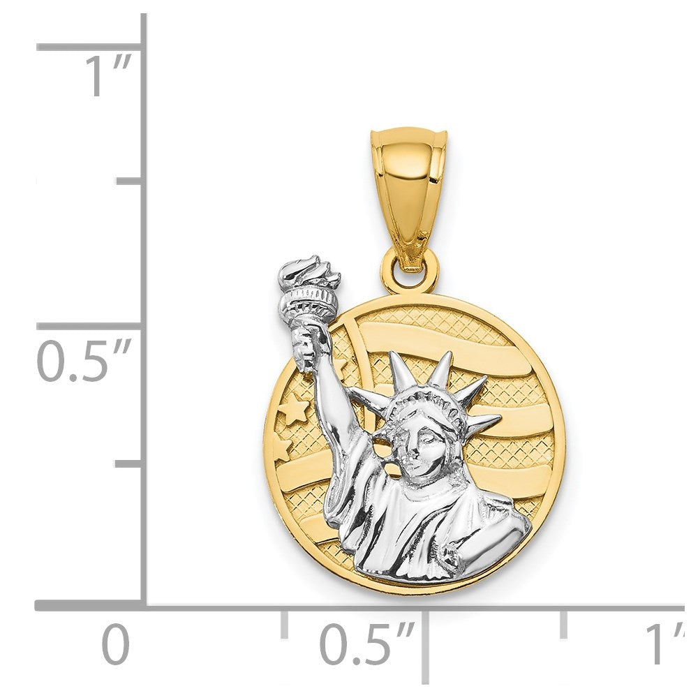 14k Two-tone Lady Liberty on American Flag Disk Pendant