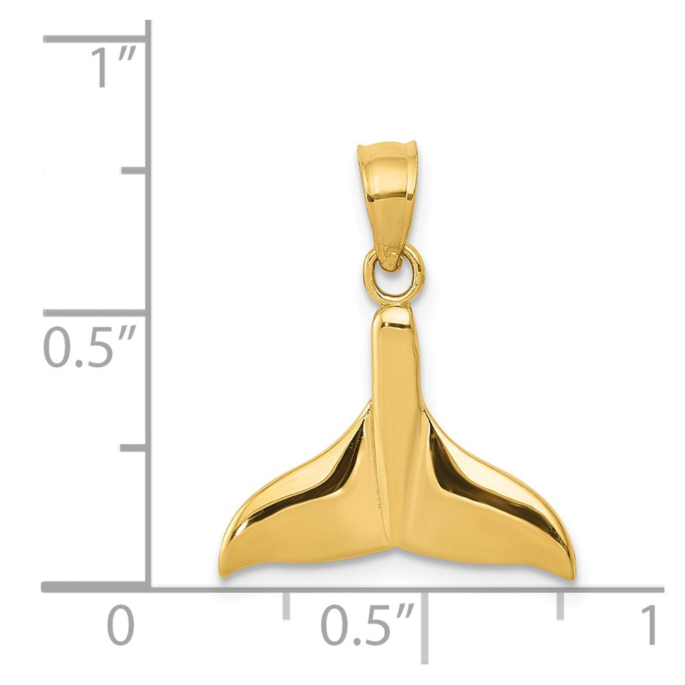 14k Solid Polished Open-Backed Whale Tail Pendant