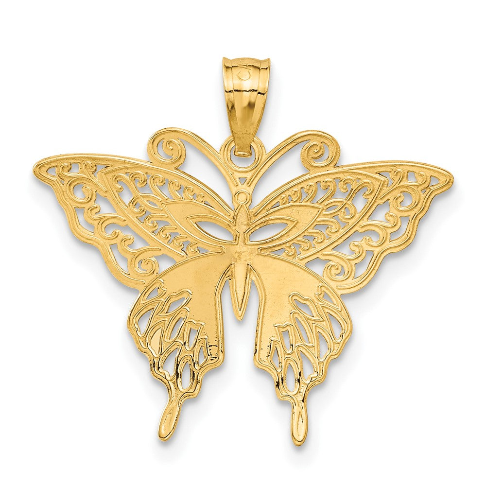 14k w/Rhodium Fancy Butterfly Pendant