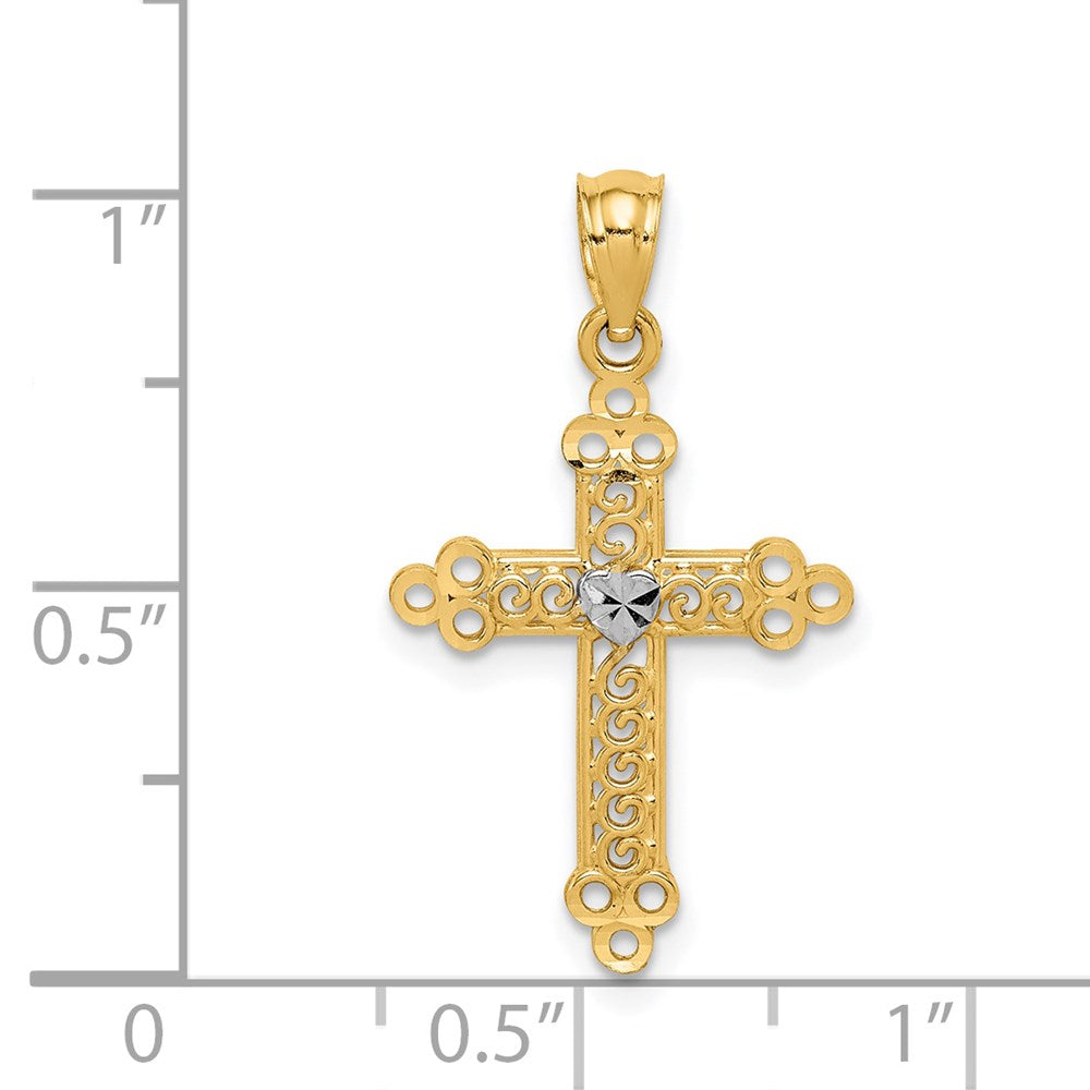 14k w/Rhodium Budded Cross Pendant
