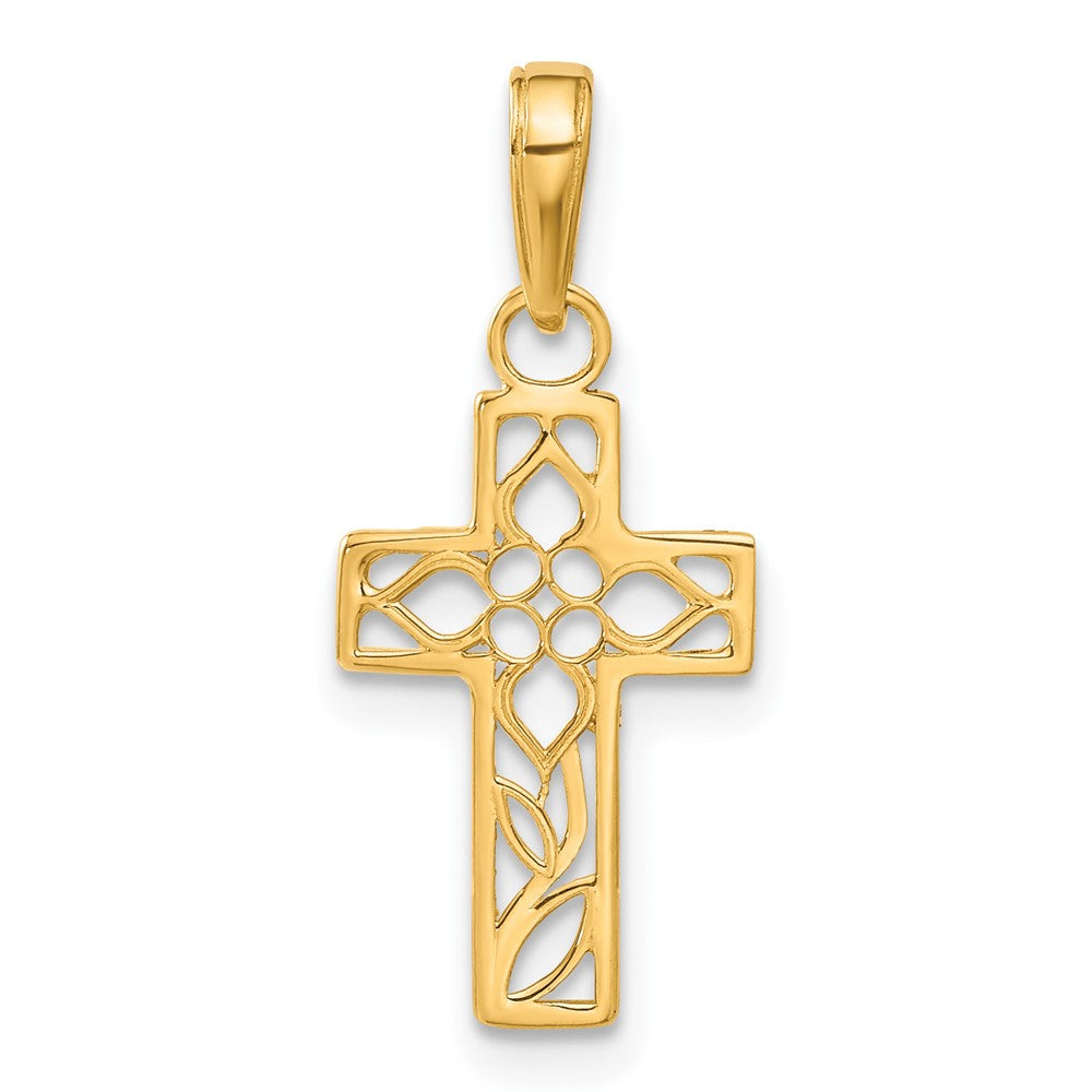 14k Diamond-cut Filigree Cross Pendant