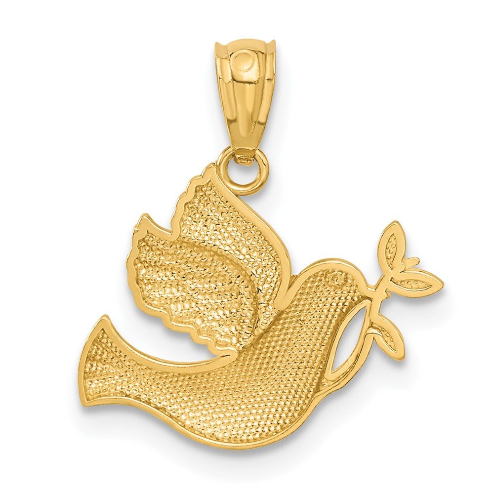 14k w/Rhodium Polished Dove w/Olive Branch Pendant