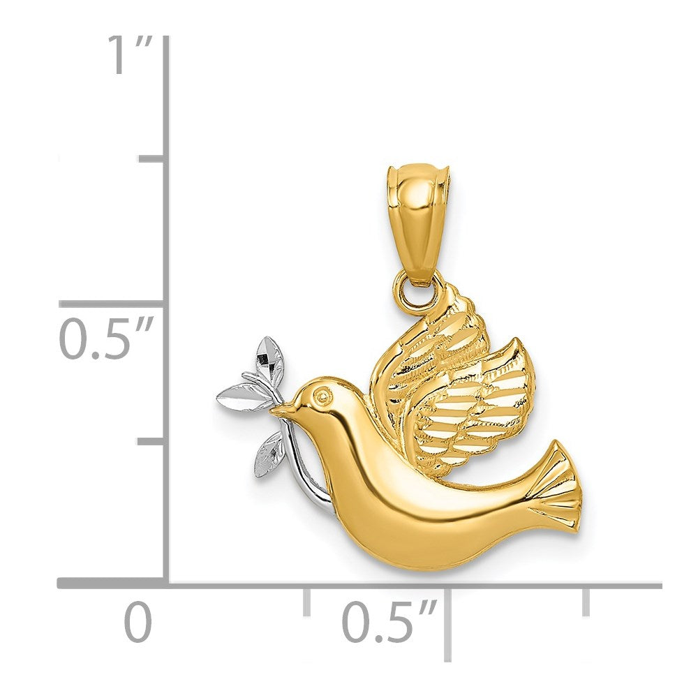 14k w/Rhodium Polished Dove w/Olive Branch Pendant