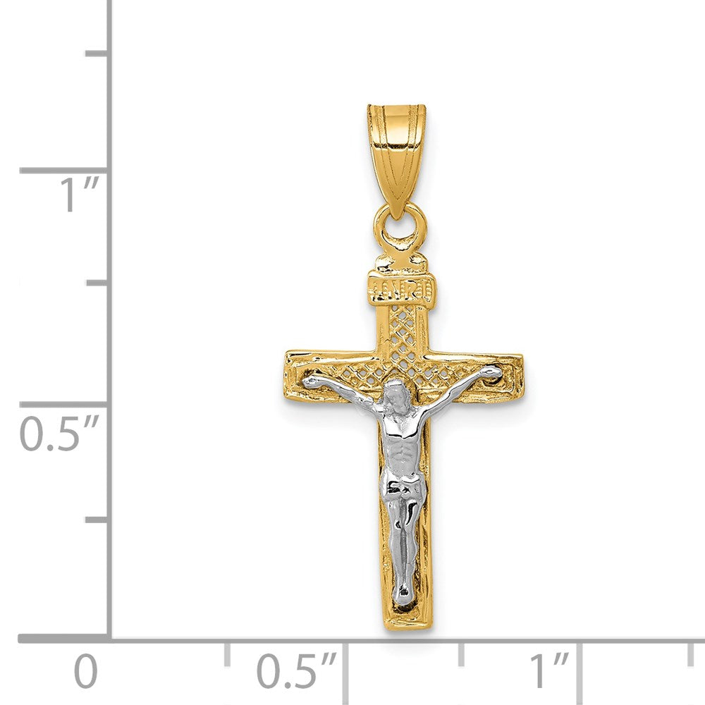 14K Two-tone Diamond-cut Lattice Cross w/Crucifix Pendant