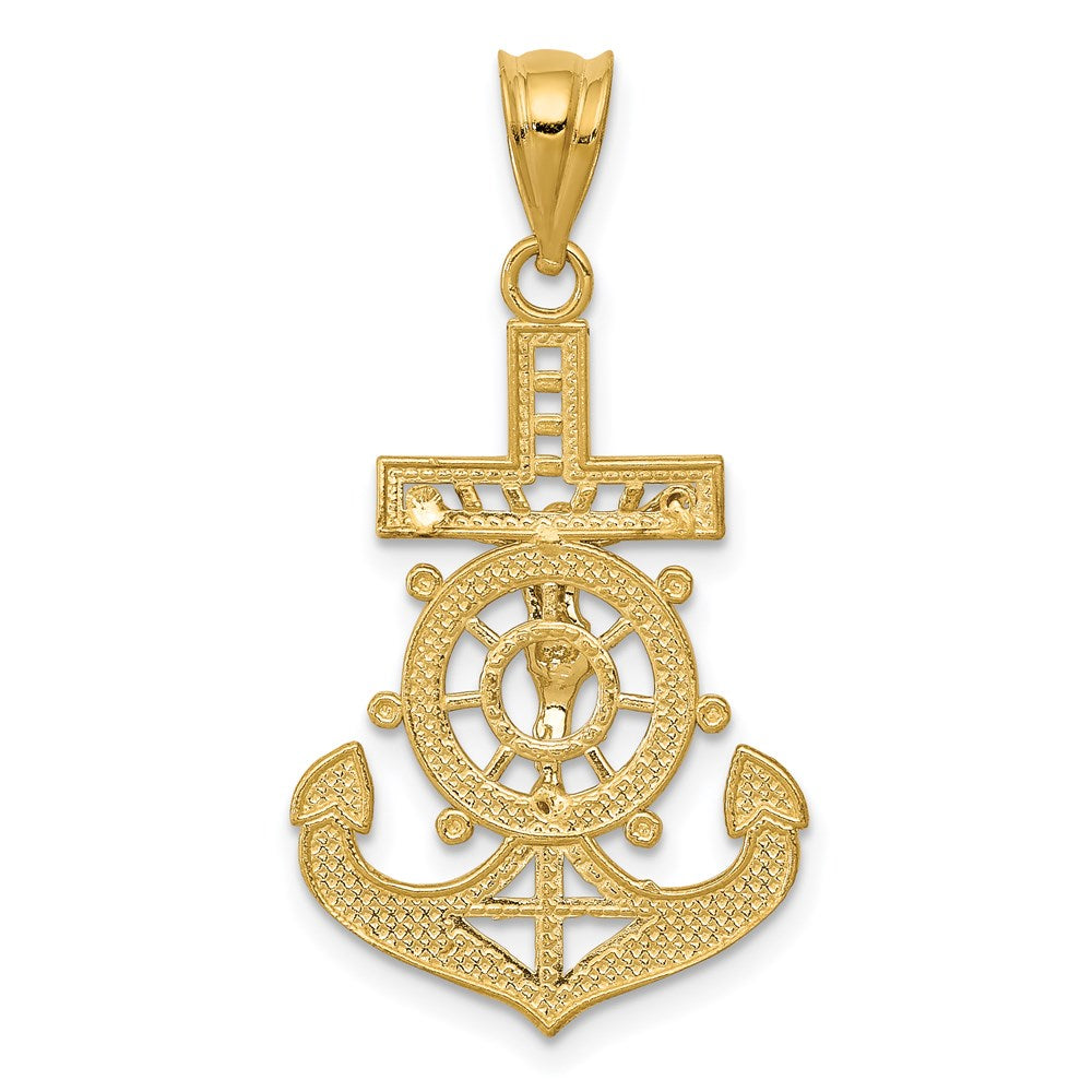 14k w/Rhodium Diamond-cut Mariners Cross Pendant
