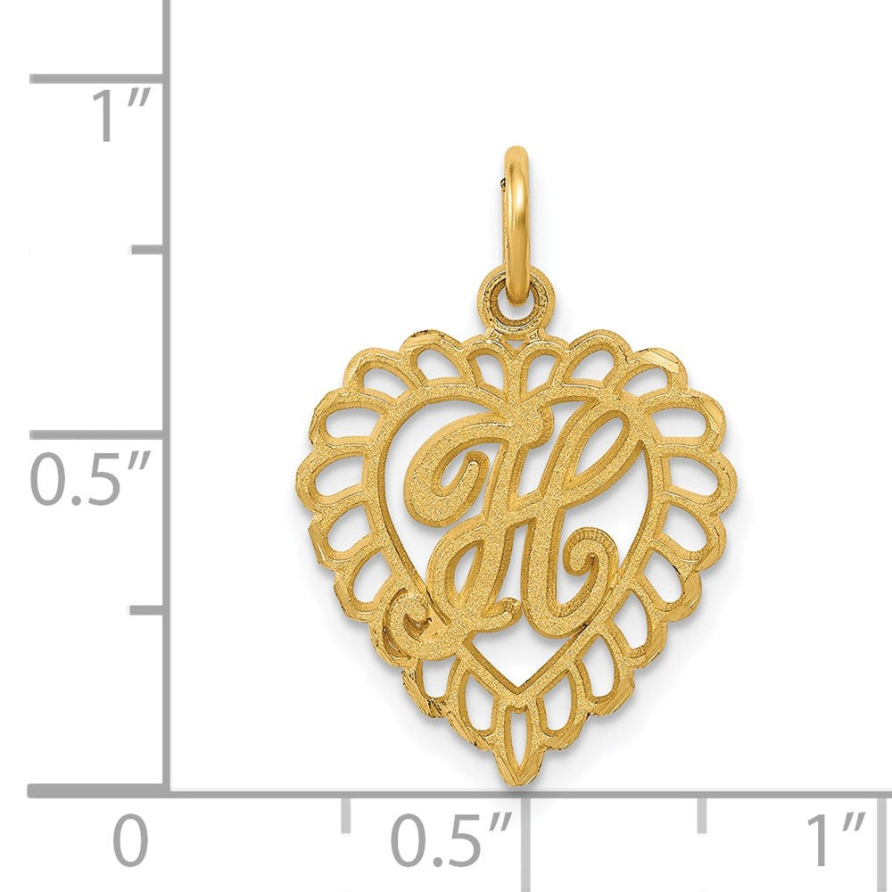14k Heart Letter H Charm