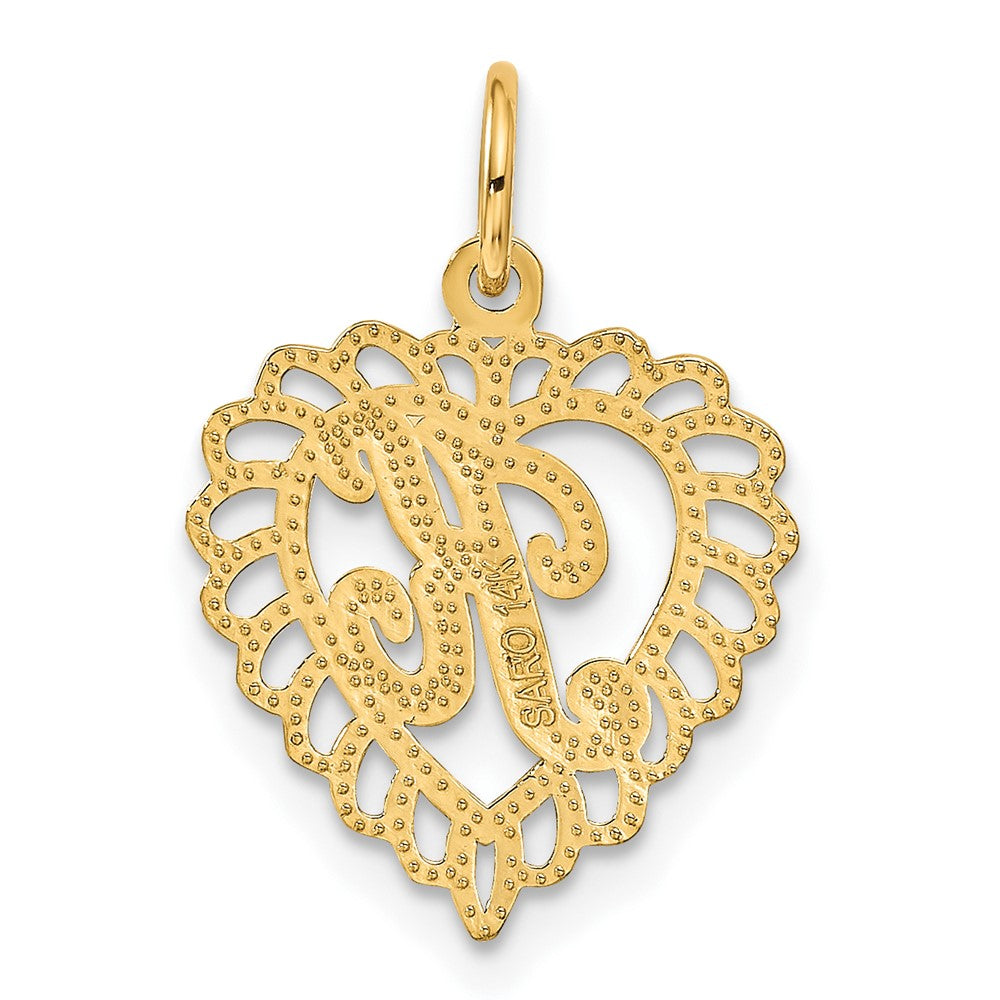 14k Heart Letter K Charm