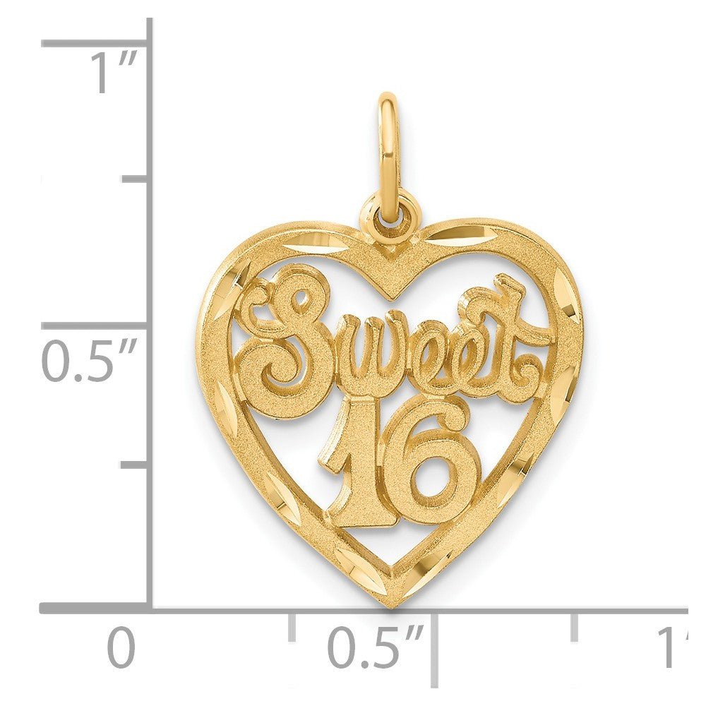 14k SWEET 16 in A Heart Charm