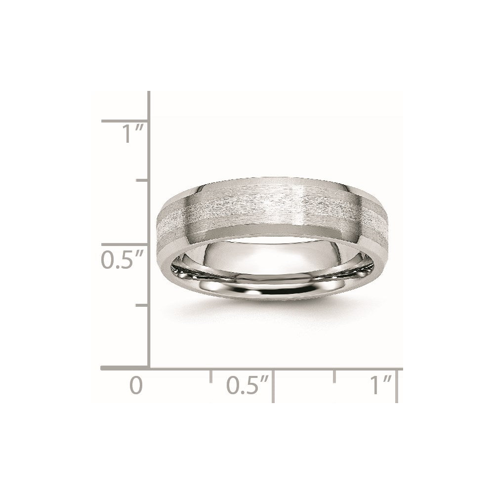 Chisel Cobalt Sterling Silver Inlay Satin and Polished 6mm Beveled Edge Band