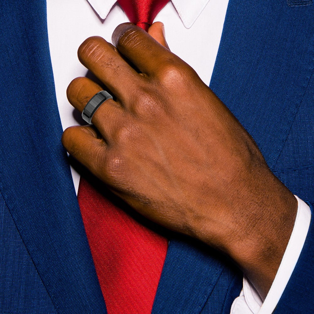 Chisel Ceramic Black Faceted Beveled Edge 8mm Polished Band