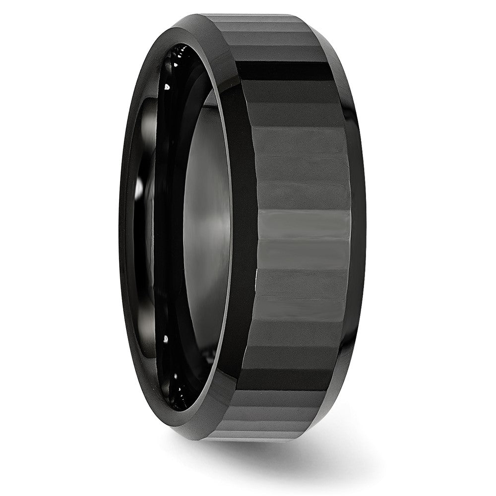 Chisel Ceramic Black Faceted Beveled Edge 8mm Polished Band