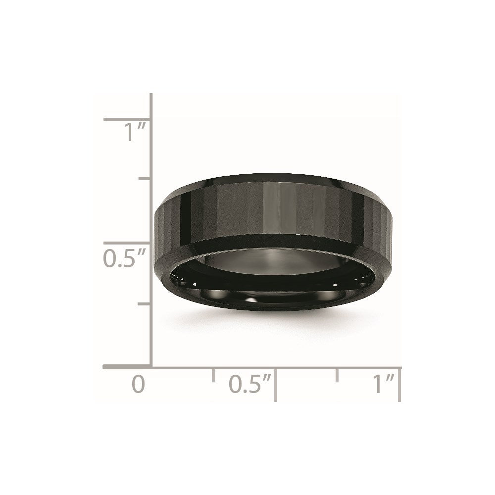 Chisel Ceramic Black Faceted Beveled Edge 8mm Polished Band