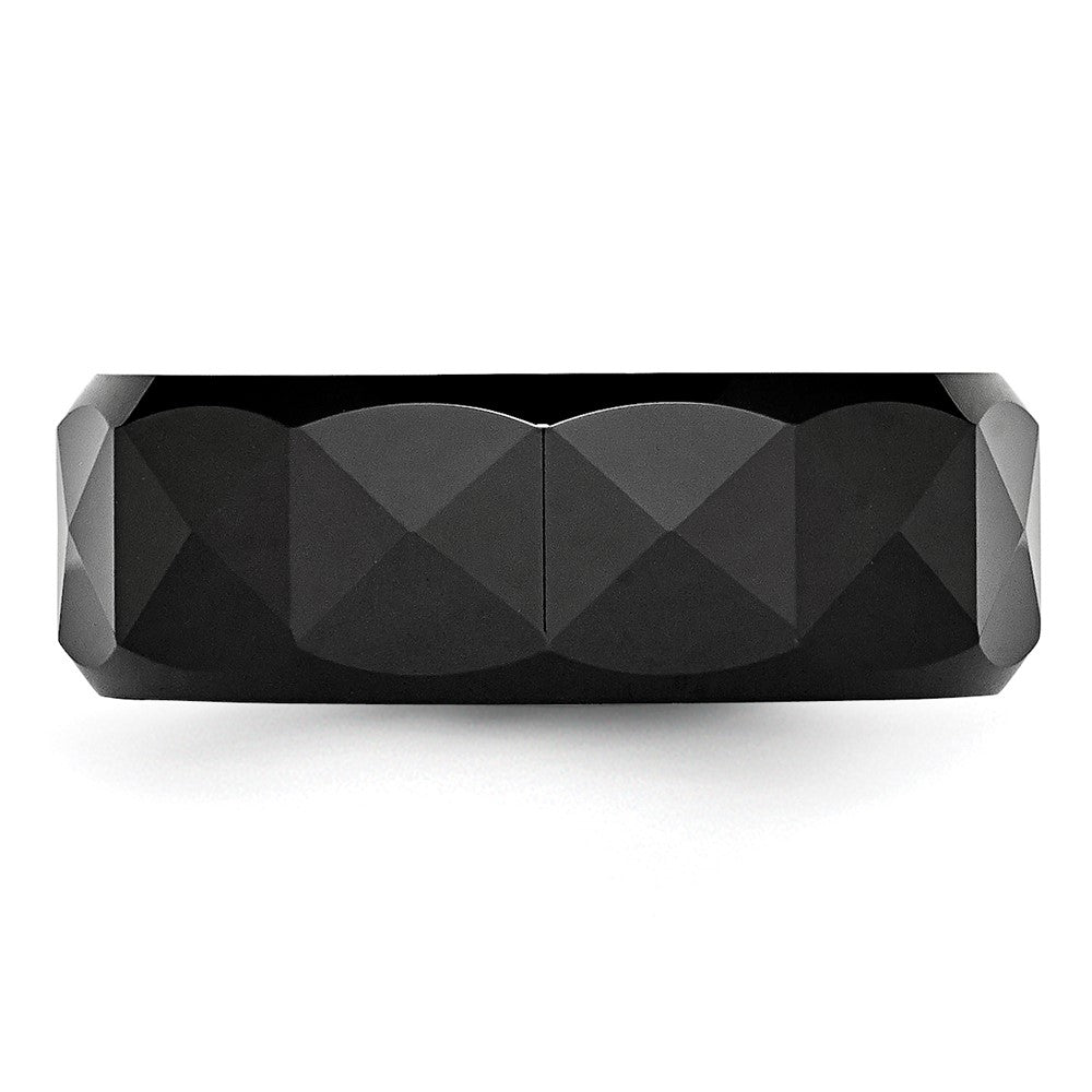 Chisel Ceramic Faceted Black 8mm Polished Beveled Edge Band