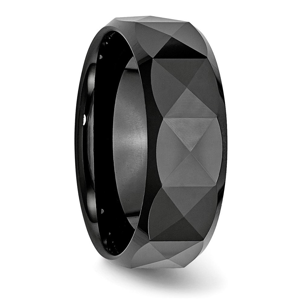 Chisel Ceramic Faceted Black 8mm Polished Beveled Edge Band