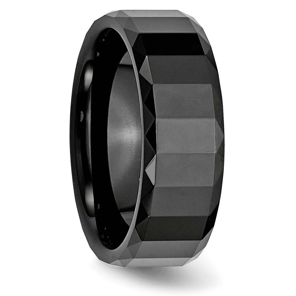 Chisel Ceramic Black Faceted 8mm Polished Beveled Edge Band