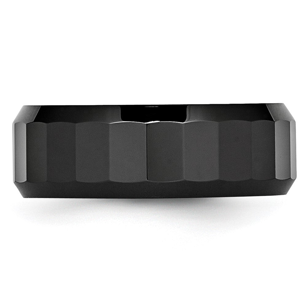 Chisel Ceramic Black Faceted Beveled Edge 8mm Polished Band